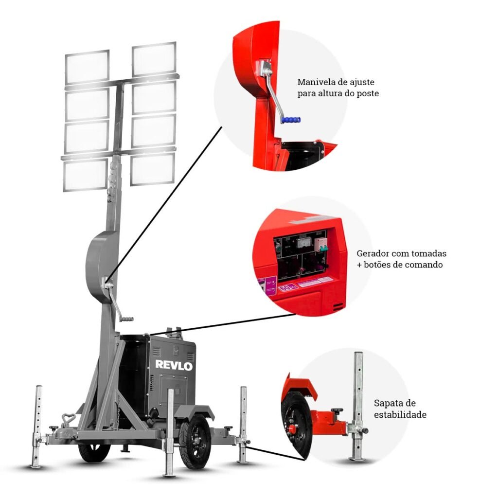 torre de iluminação com gerador